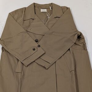 Silk Laundry The Italian Trench Coat Womens L Tan Brown Belted Cotton NWT Italy